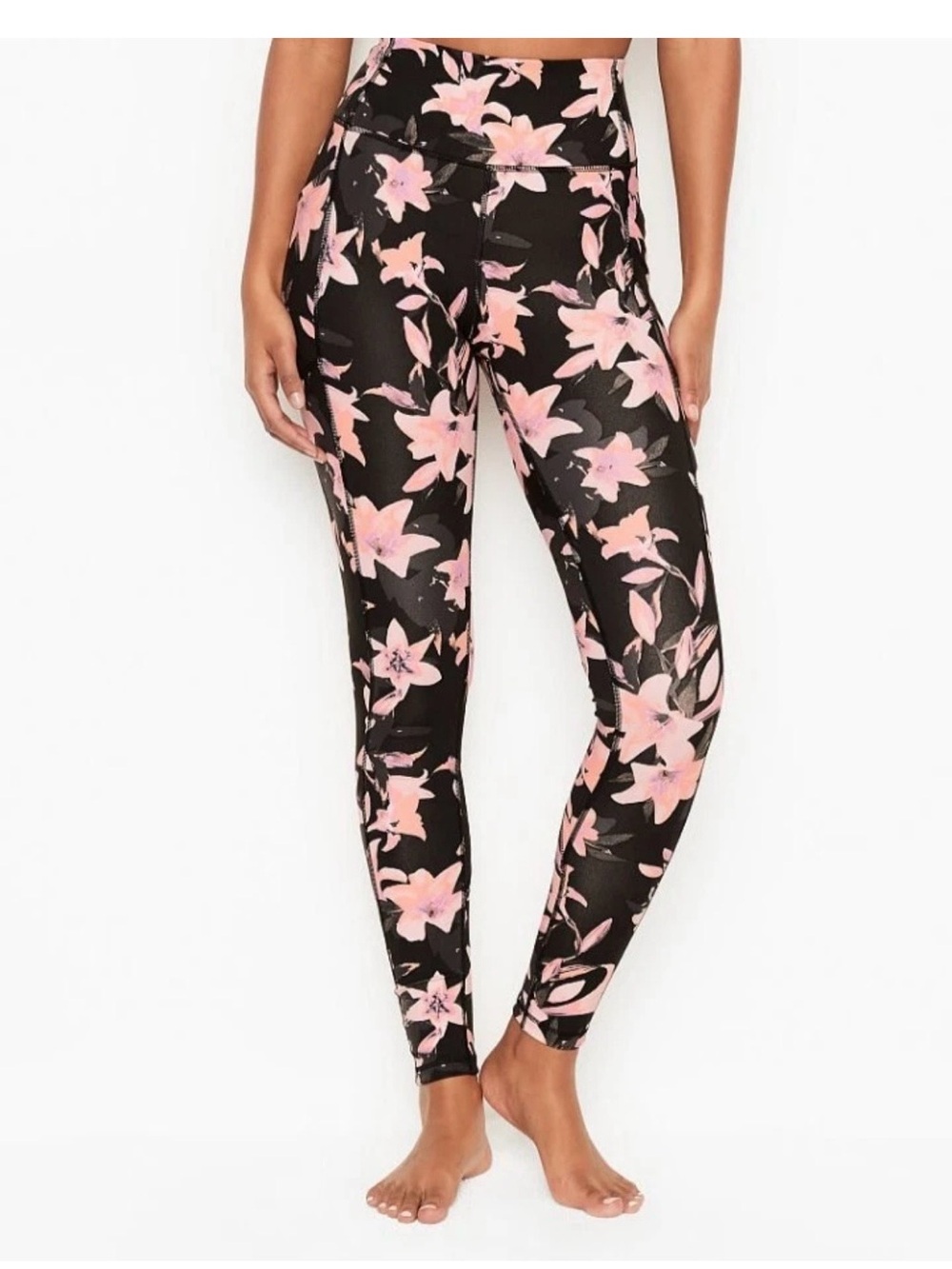 Victoria's Secret Black Leggings with Pink Floral Print